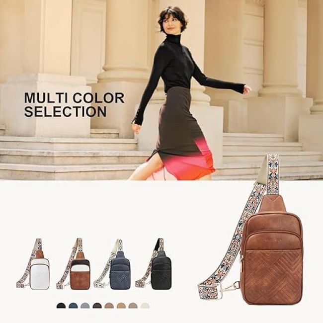 BOSTANTEN quilted leather sling bag for women, crossbody purse with adjustable guitar-style strap