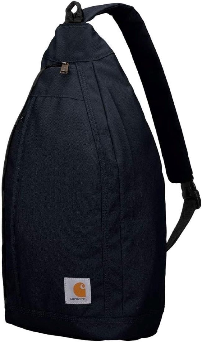 Carhartt black sling crossbody backpack with side release buckle and tablet sleeve for everyday use