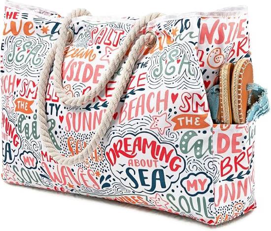 F color Beach Bags for Women Sandproof Grocery Mesh Tote