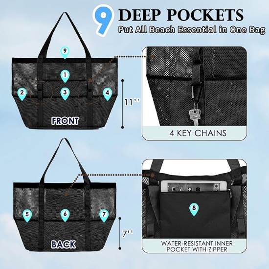 Fammart Beach Bag with Zipper Pocket
