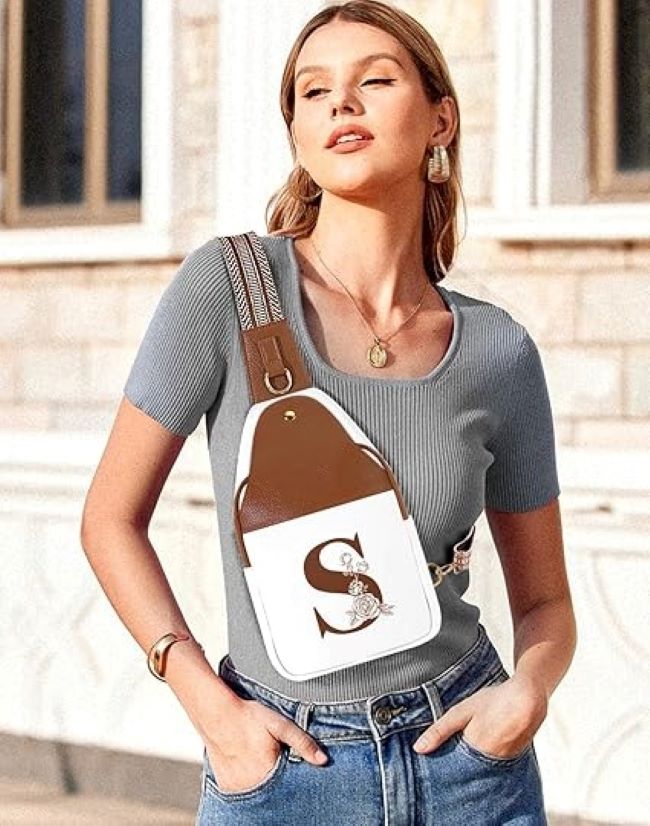Lizznoe personalized leather crossbody bag for women with initial letter, travel chest bag, gift for mom or wife