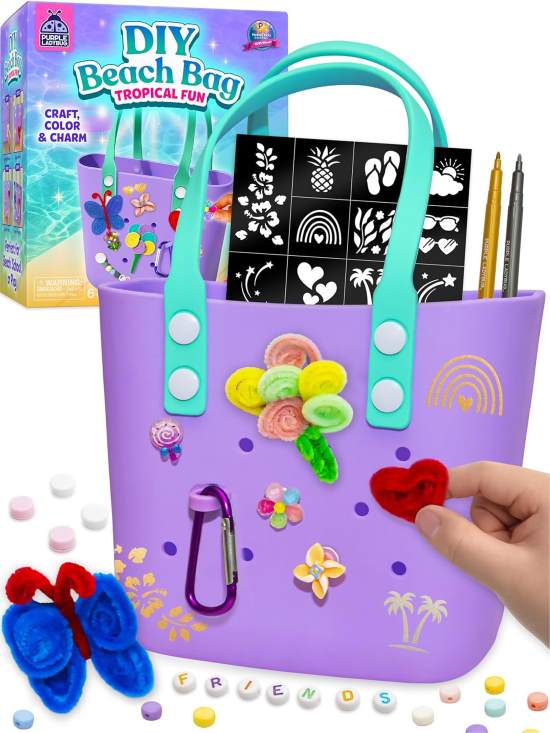 PURPLE LADYBUG Decorate Your Own Beach Tote Bag Tropical Fun Themed Purple Rubber Beach Bag