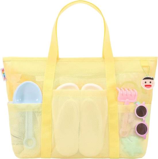 Tagitary Mesh Beach Bag with Zipper and 8 Pockets Large Waterproof Sandproof Foldable Accessories