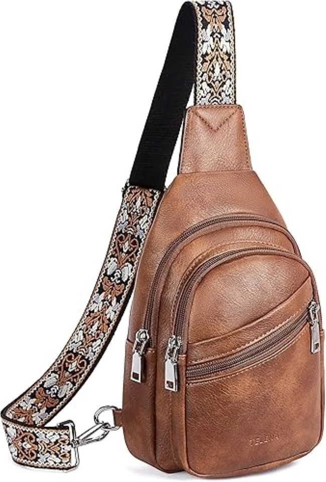 Telena vegan leather sling bag for women, adjustable crossbody fanny pack for everyday carry