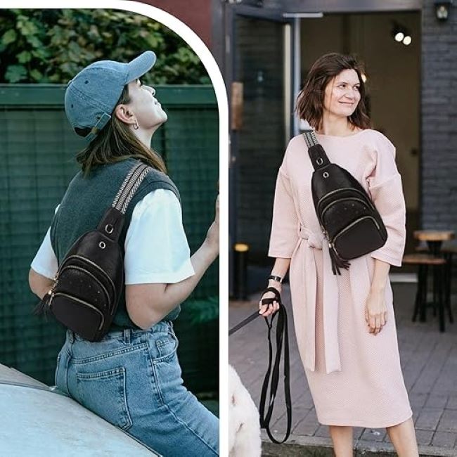Yigerlee PU leather sling bag for women, crossbody fanny pack for cycling, hiking, and travel