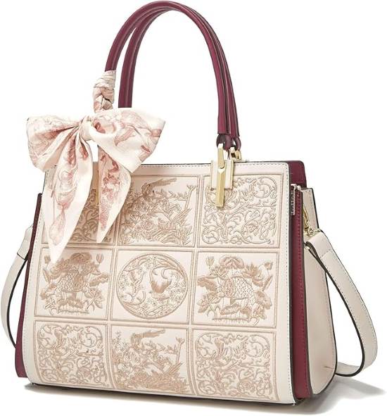 FOXLOVER Medium Embroidery Leather Satchel