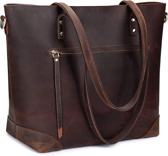 S ZONE Vintage Genuine Leather Shoulder Tote