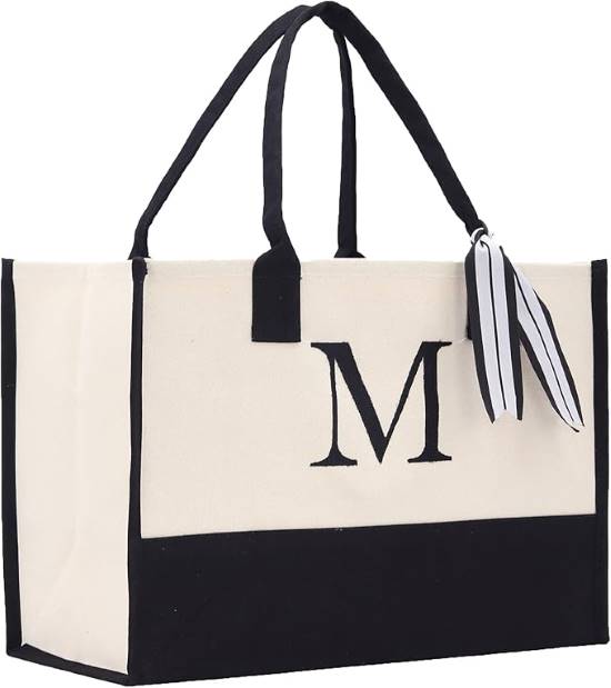 VANESSA ROSELLA Monogram Tote Bag with 100% Cotton Canvas and Chic Personalized Monogram