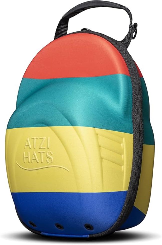 Hard shell baseball cap travel case with shoulder strap and storage space for up to six hats