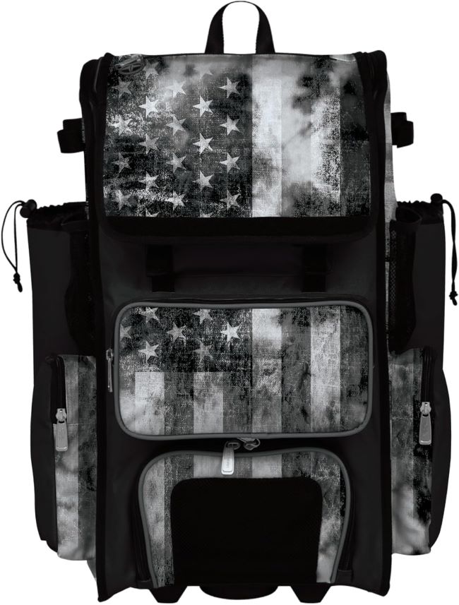 Boombah rolling Superpack baseball/softball gear bag with telescopic handle and wheels designed to hold up to four bats