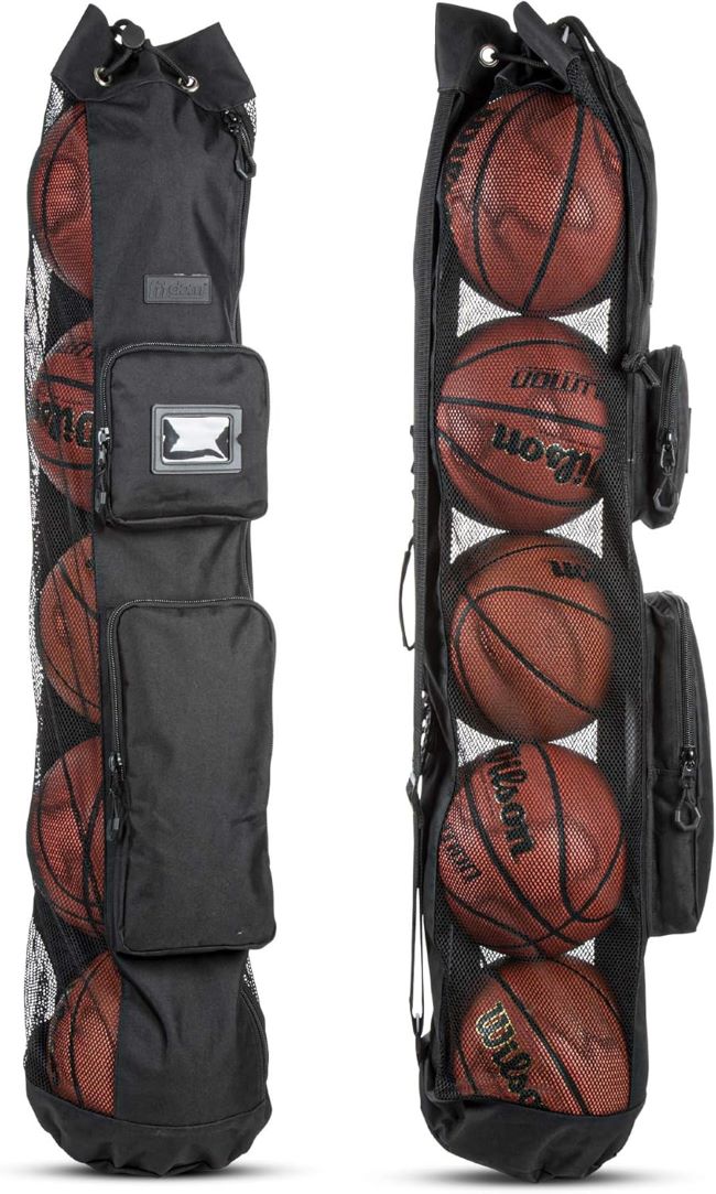Fitdom heavy-duty mesh basketball equipment bag with shoulder strap and storage for multiple balls and coaching gear