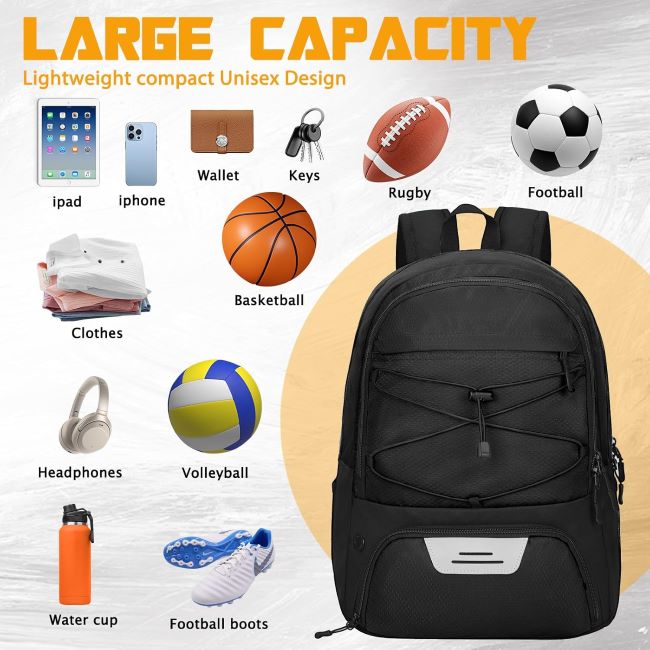 Goloni soccer backpack with separate ball holder and cleat shoe compartment for kids, teens, and adults sports use