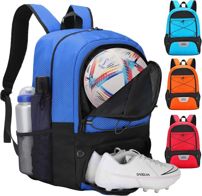 Hsmihair multi-sport backpack with ball compartment and cleat storage for soccer, football, volleyball, and basketball