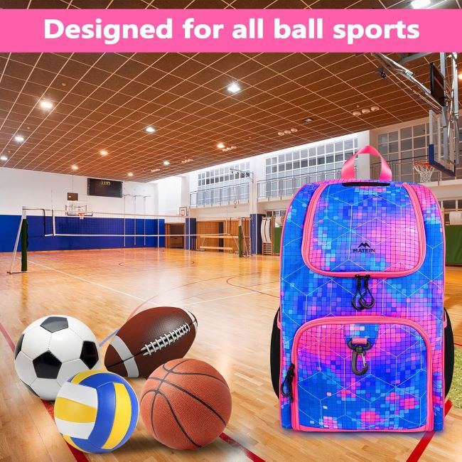 MATEIN durable sports backpack with ball holder and shoe compartment for basketball, soccer, and volleyball training