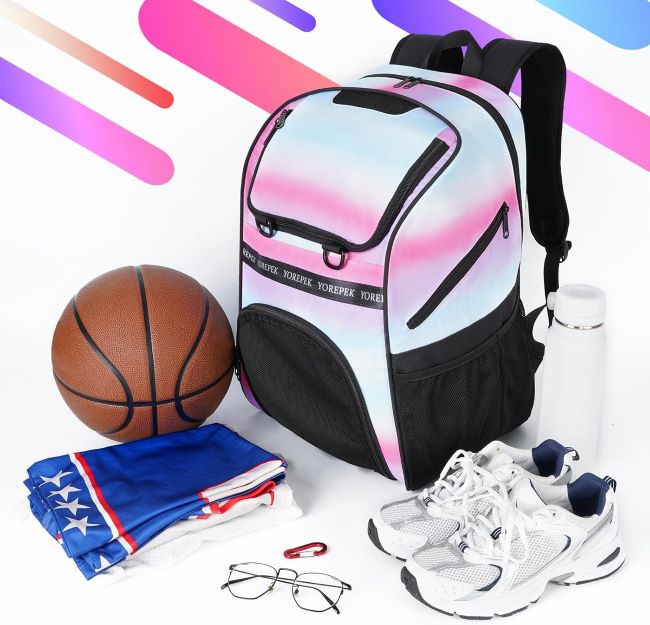YOREPEK large basketball backpack with shoe compartment and ball holder for training equipment and sports travel