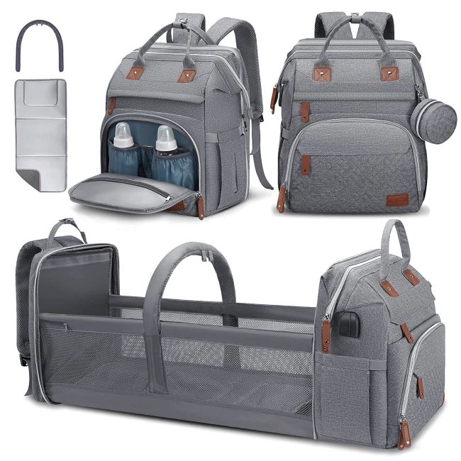 DERJUNSTAR waterproof diaper bag backpack with large storage, changing pad, and USB charging port for travel and baby care