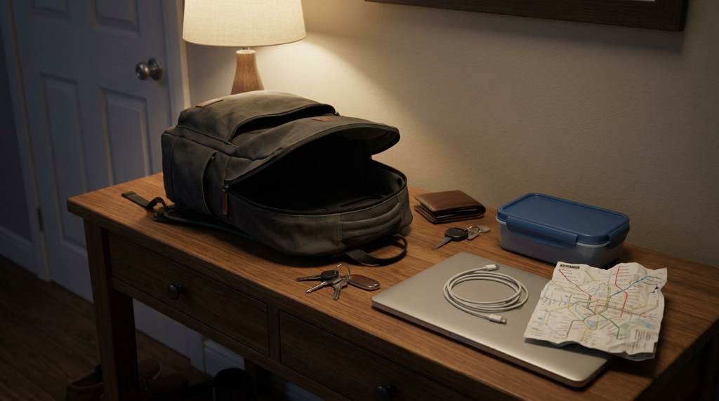 Organized commuter bag with pouches and compartments