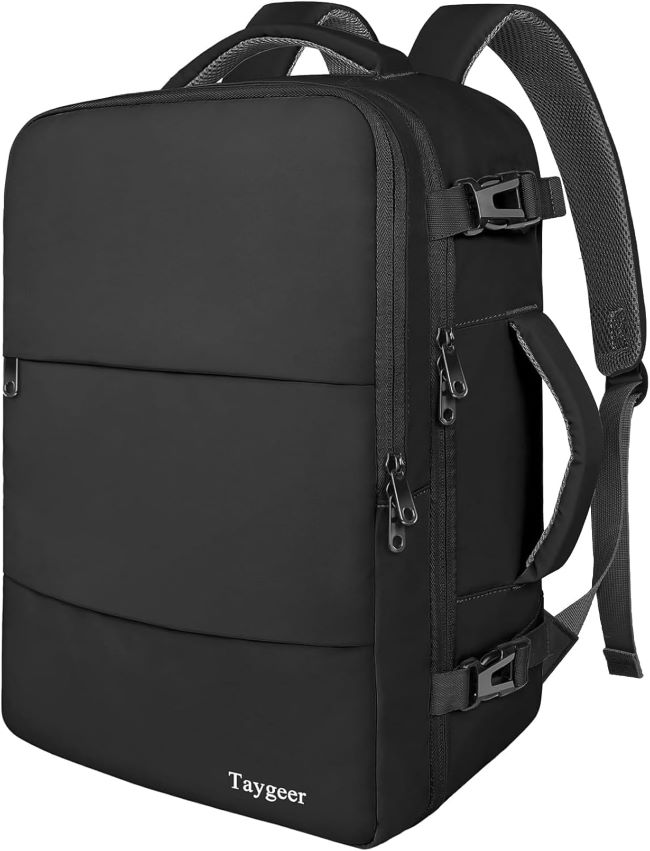 Taygeer 35L travel laptop backpack with airline-approved design, water bottle pocket, and spacious storage for travel, work, and outdoor adventures