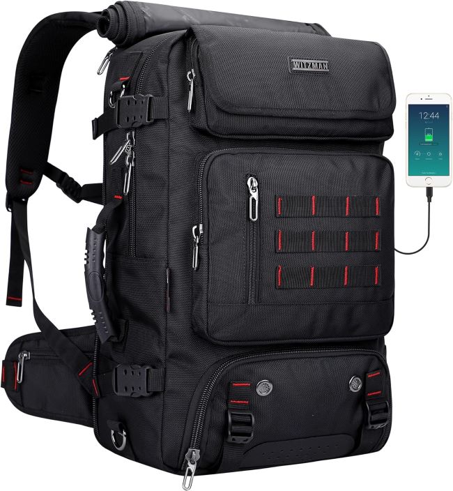 WITZMAN convertible carry-on travel backpack and duffle bag with airline-approved design, offering versatile storage for travel and camping