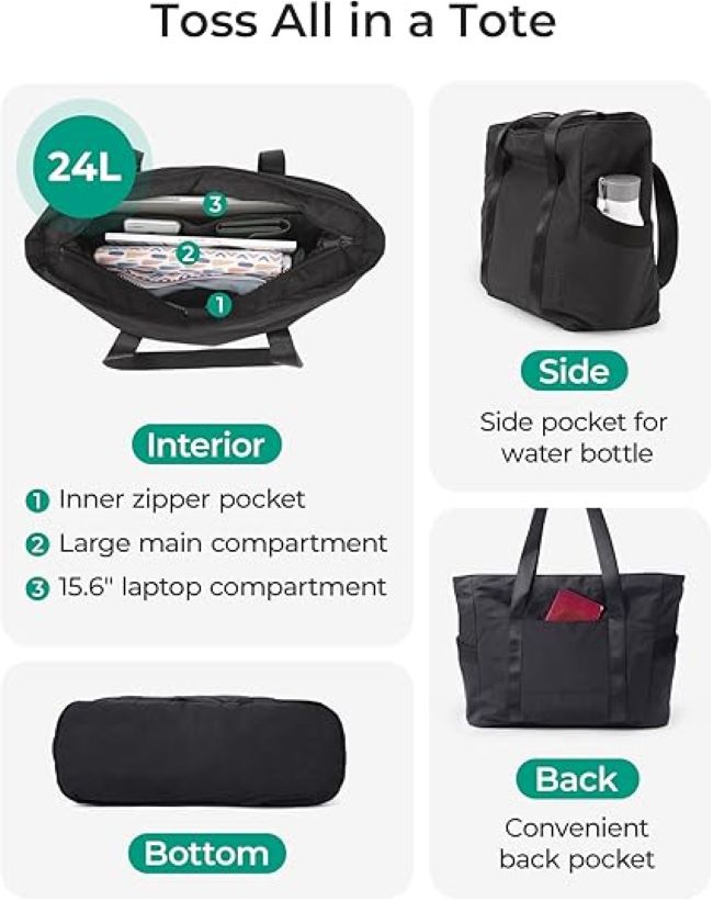 BAGSMART women's carryall tote bag holding a laptop, documents, and travel accessories