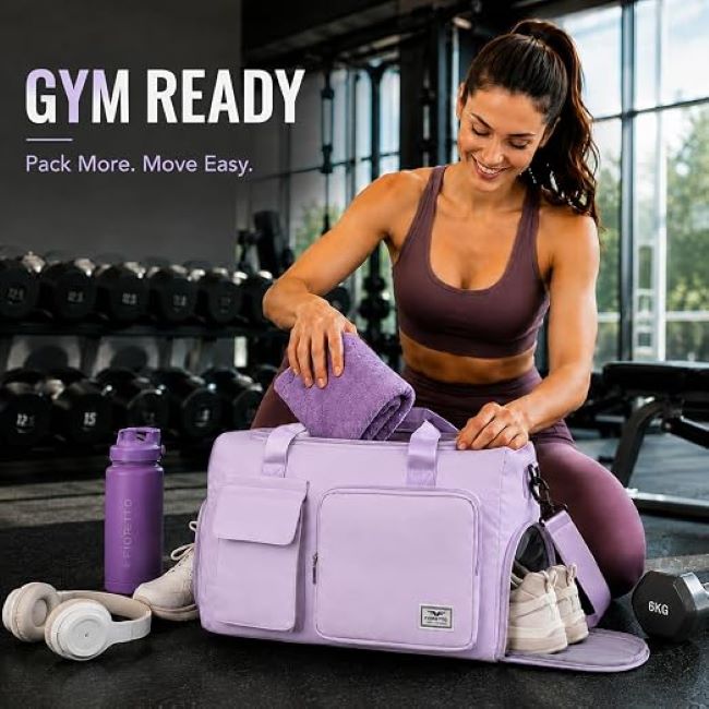 Affordable FIORETTO women's gym duffle bag carrying workout clothes and essentials