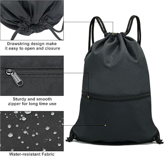 HOLYLUCK lightweight string backpack carrying books, workout gear, and travel items