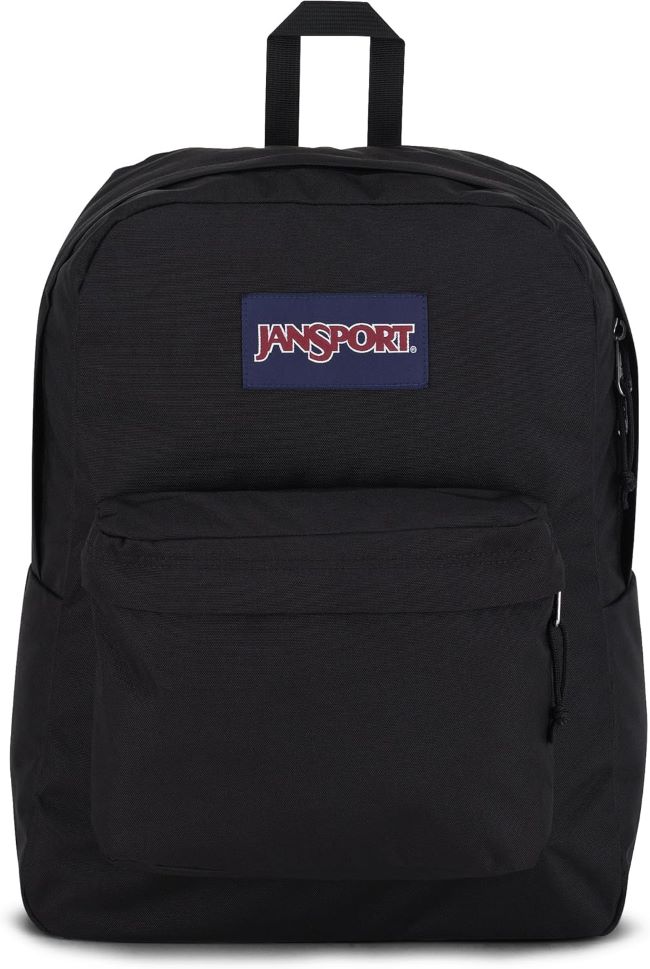 JanSport SuperBreak One backpack in black with spacious main compartment and front utility pocket