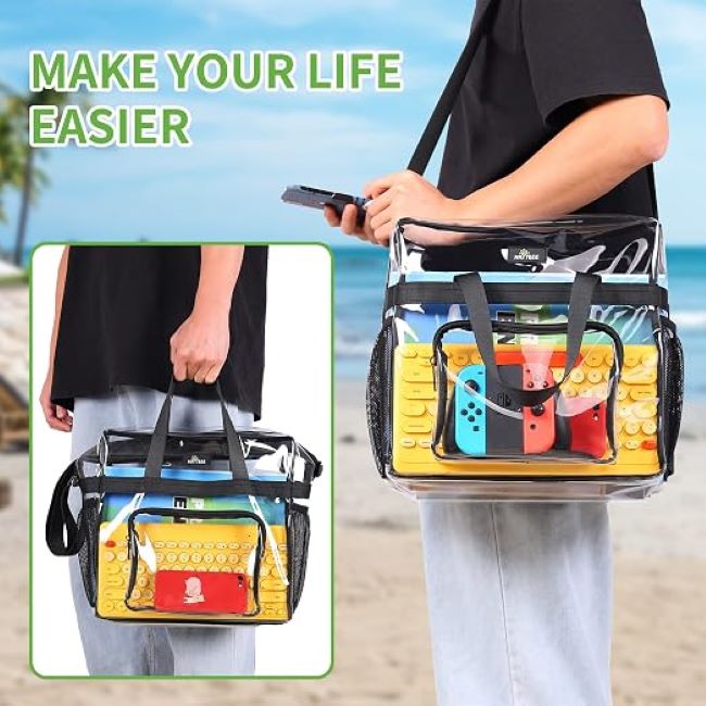 Stadium-approved MAY TREE transparent tote bag with spacious storage for work and sports