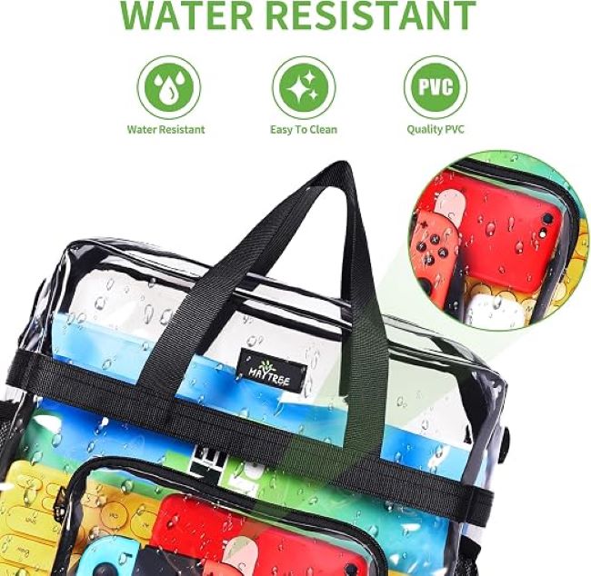 Durable MAY TREE clear tote bag carrying essentials for concerts, gym, and stadium entry