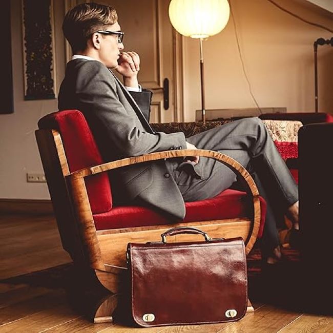 Time Resistance business briefcase made from full-grain leather in California