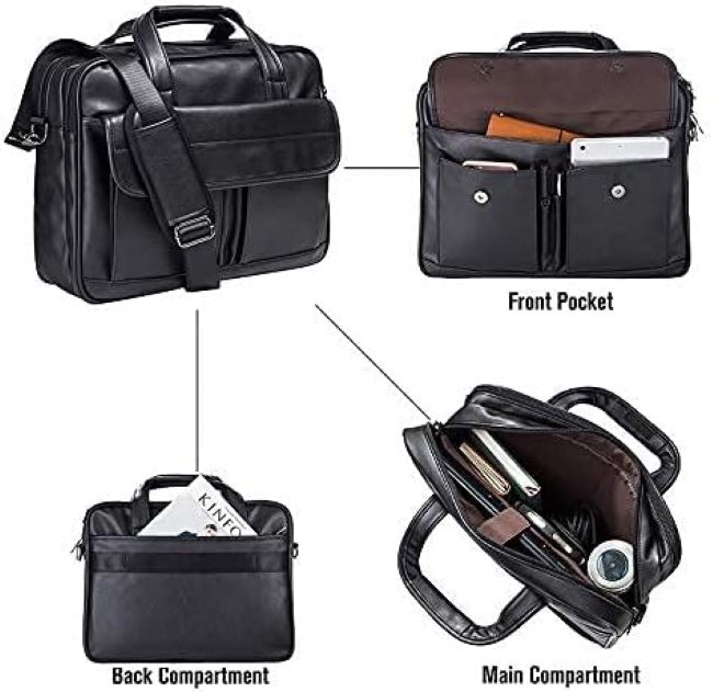 seyfocnia leather briefcase with multiple compartments for business essentials