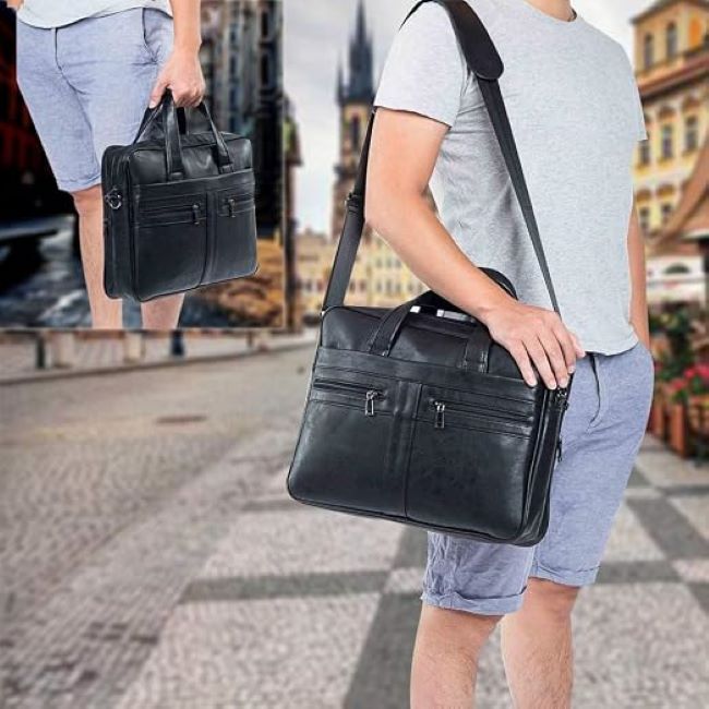 seyfocnia leather shoulder bag carrying a laptop and daily essentials for commuting