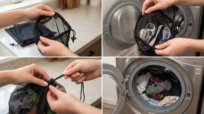Coidea mesh drawstring bag with freshly washed gear