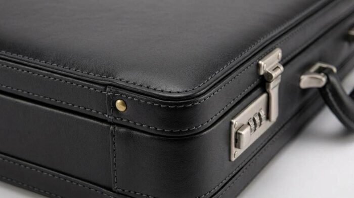 Genuine leather business attache carrying important documents