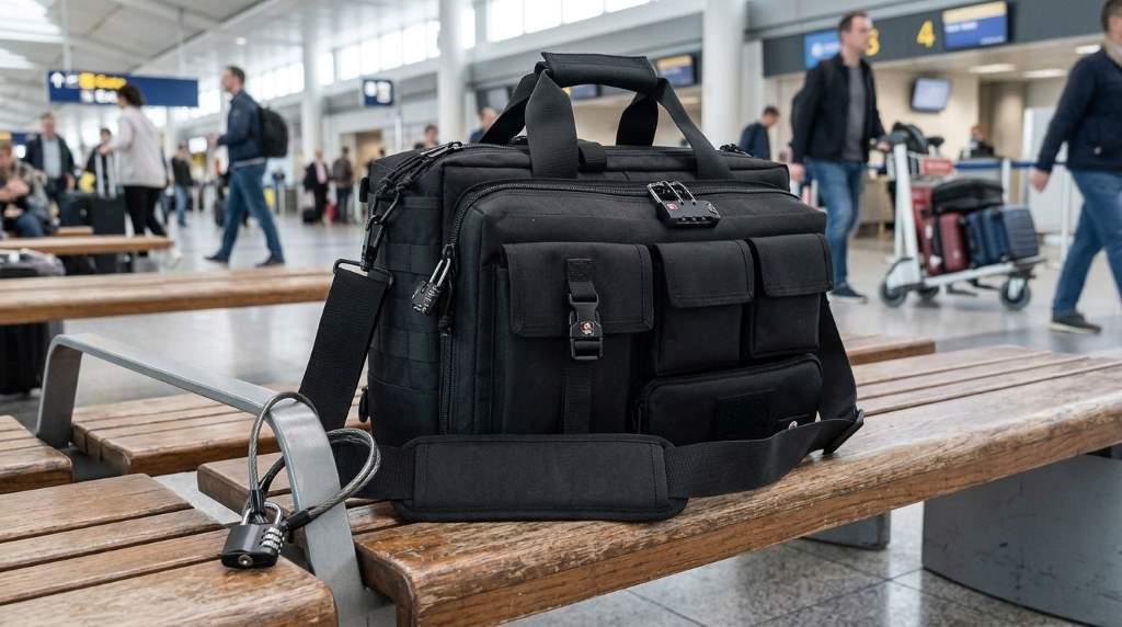 Ges tactical laptop briefcase secured with cable lock