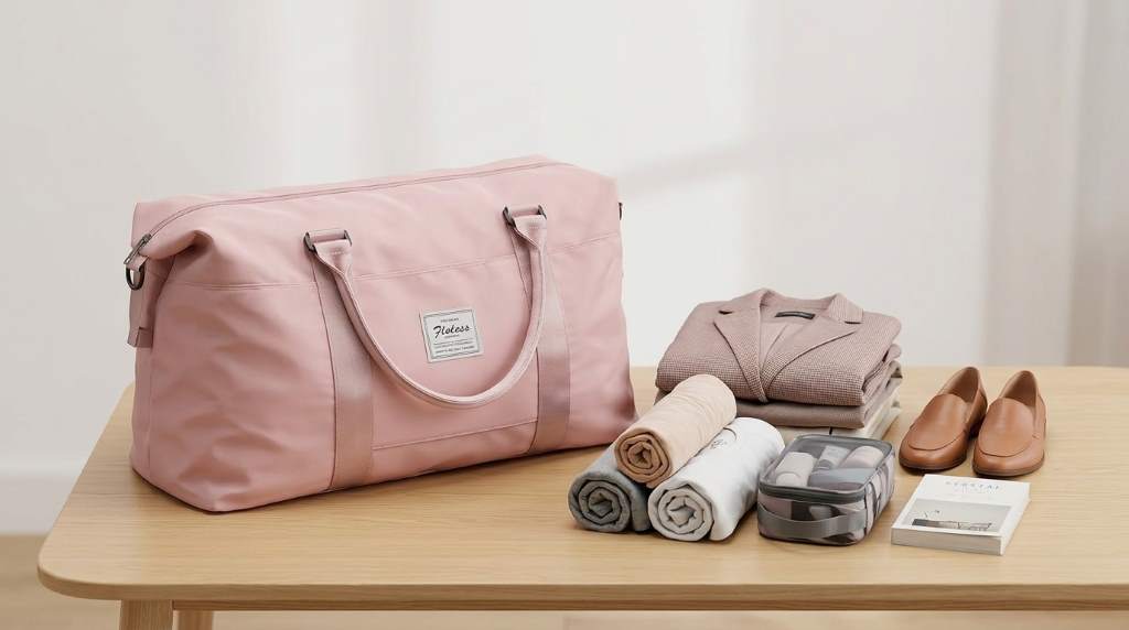 HYC00 travel duffel bag packed efficiently with rolled clothing