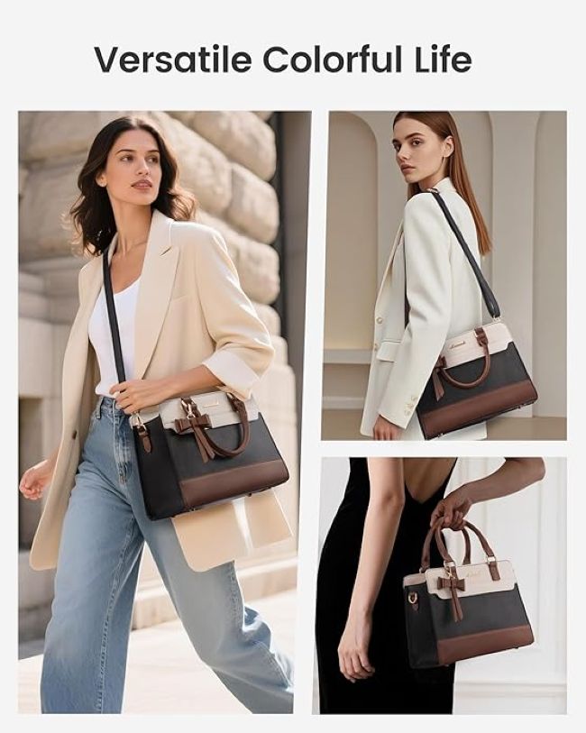 Premium LOVEVOOK women's leather tote with sturdy handles and organized interior pockets