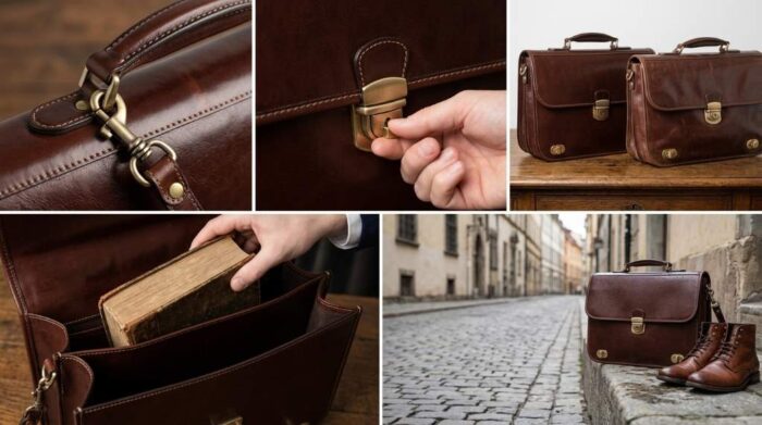 Professional leather briefcase with secure locking closure