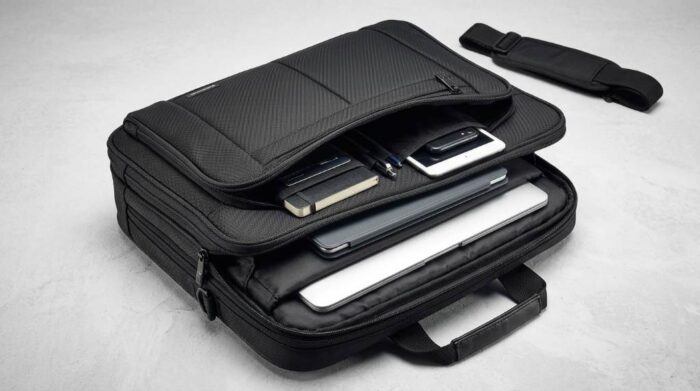 Samsonite Triple Gusset Briefcase organized for business travel