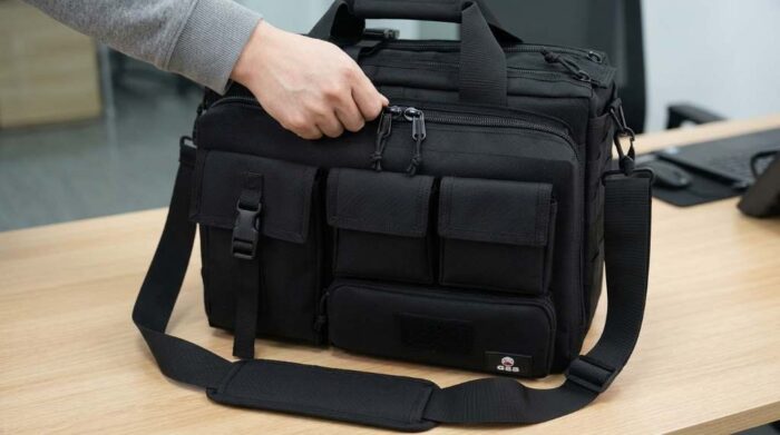 Tactical laptop briefcase security setup for travel