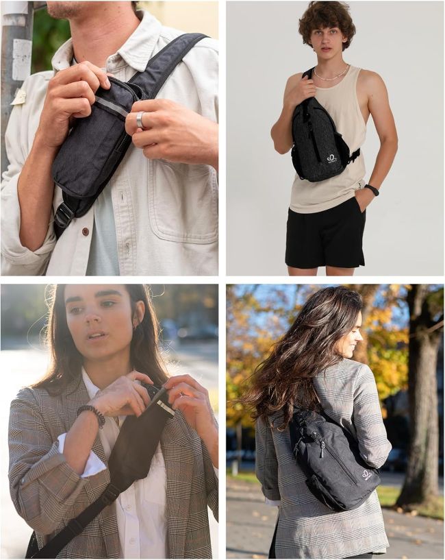 WATERFLY crossbody sling bag designed for carrying a phone, wallet, keys, and travel essentials