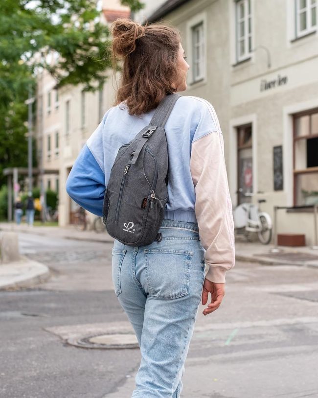 WATERFLY compact chest bag offering convenient hands-free storage for hiking, commuting, and vacations