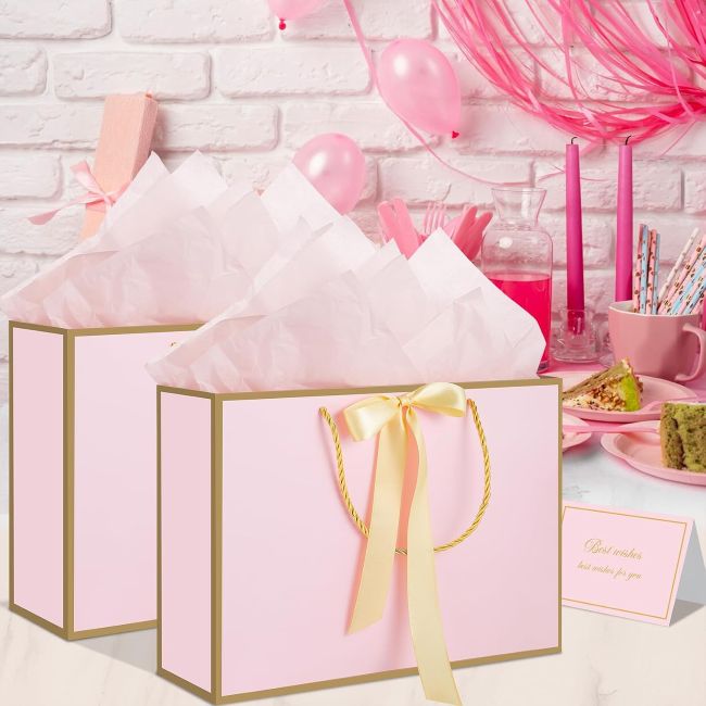 Woric pink gift bags with handles for celebrations